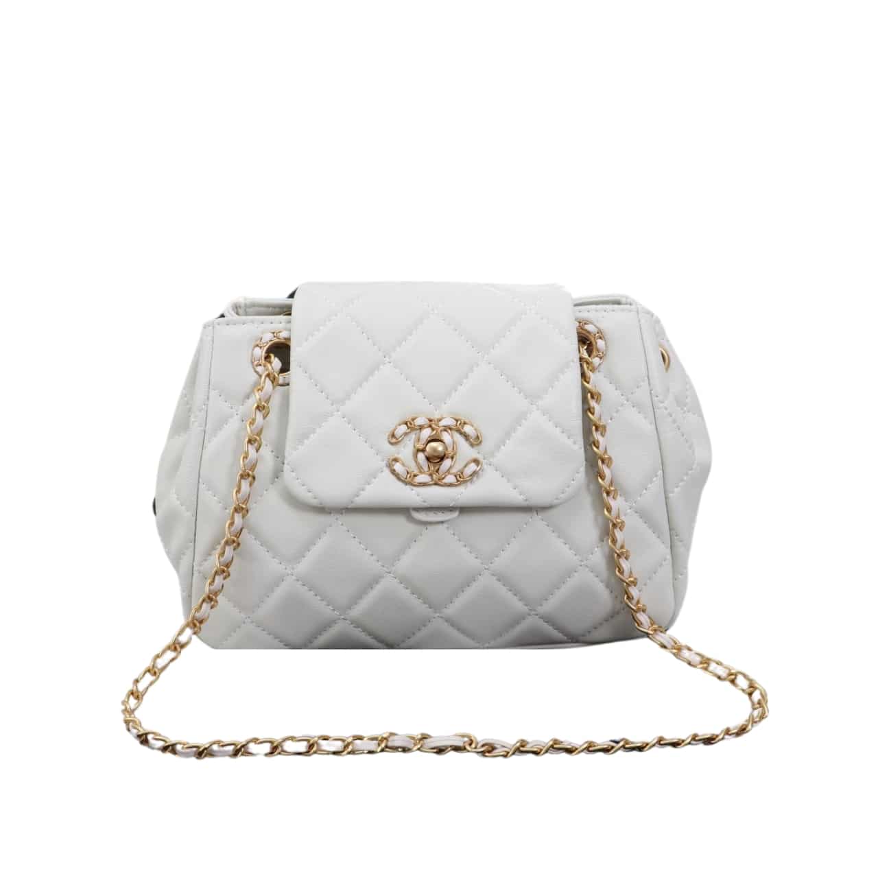 Mix Accordion Quilted Glazed Leather Flap Bag White 23cm 22 New Collection Bag Flap Bag