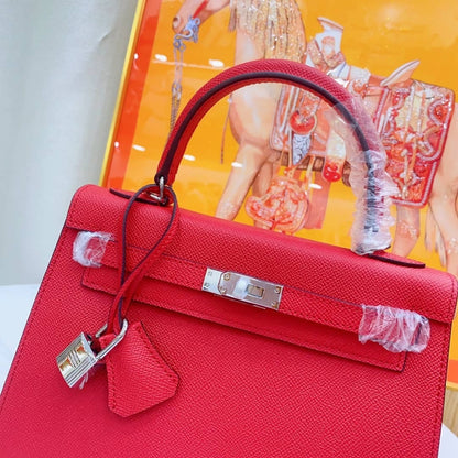 Kelly Sellier 25 Epsom Silver-tone Hardware Handbag Rouge Casaque 25Cm Kelly Bag