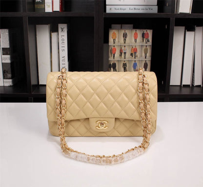 Classic Medium Smooth Leather Double Flap Bag Beige 25cm Classic Bag