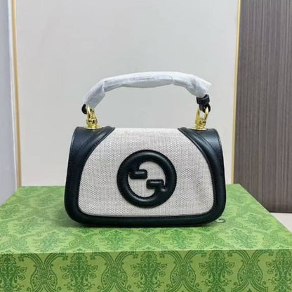 Blondie Mini Canvas Leather Shoulder Bag White And Black 22Cm 815700 Haakf 2546 Blondie Bag