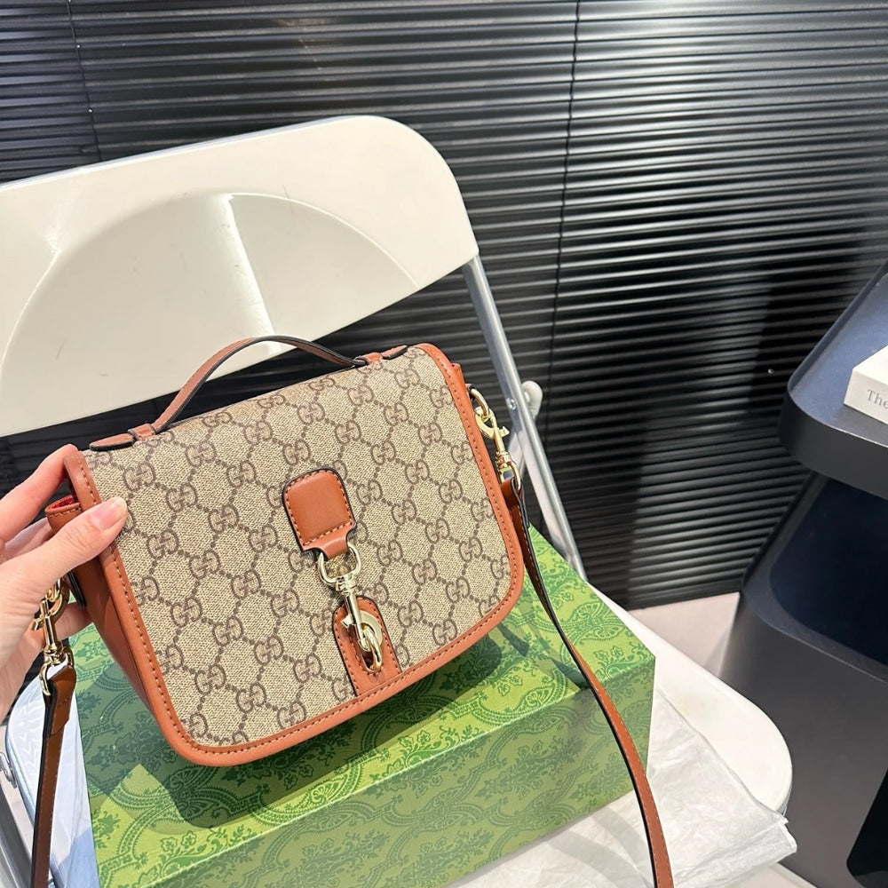 GG Emblem Mini GG Monogram Shoulder Bag Beige And Brown 20Cm ‎815211 Fad6L 9758 Emblem Bag