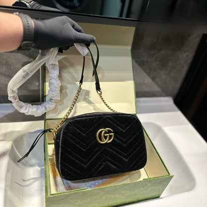 Small GG Marmont Velvet Shoulder Bag Black 23Cm MARMONT Bag