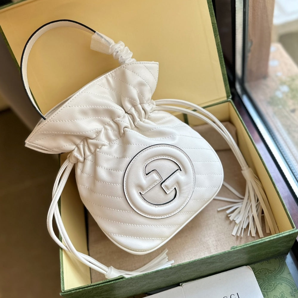Blondie Mini Leather Bucket Bag White 19Cm 760313 Aacp7 9022 Blondie Bag