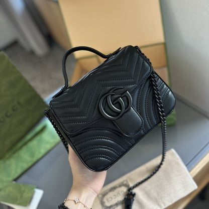 GG Marmont Small Matelasse Leather Top Handle Bag Black 22Cm 702563 Dtdfv 1000 MARMONT Bag