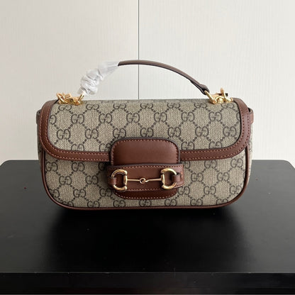 Horsebit 1955 Small GG Monogram Canvas Top Handle Bag Beige And Brown 22Cm Horsebit 1955 Bag
