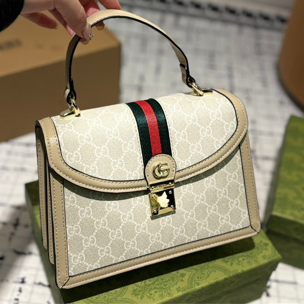 Ophidia Small GG Supreme Canvas Top Handle Bag Beige And White 25Cm 651055 Uulag 9682 OPHIDIA Bag
