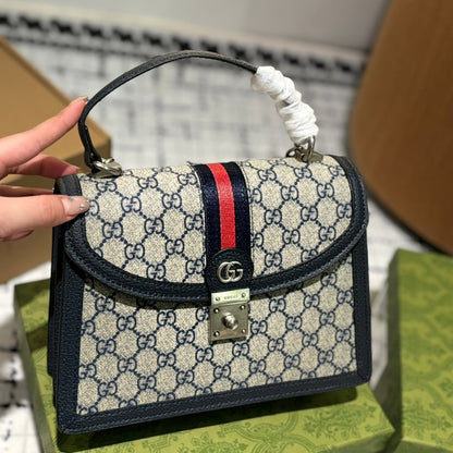 Ophidia Small GG Supreme Canvas Top Handle Bag Beige And Dark Blue 25Cm 651055 96Iwn 4076 OPHIDIA Bag