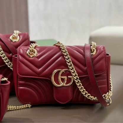 GG Marmont Mini Matelasse Leather Shoulder Bag Rosso Ancora 16cm 443497 Aadpj 6207 MARMONT Bag