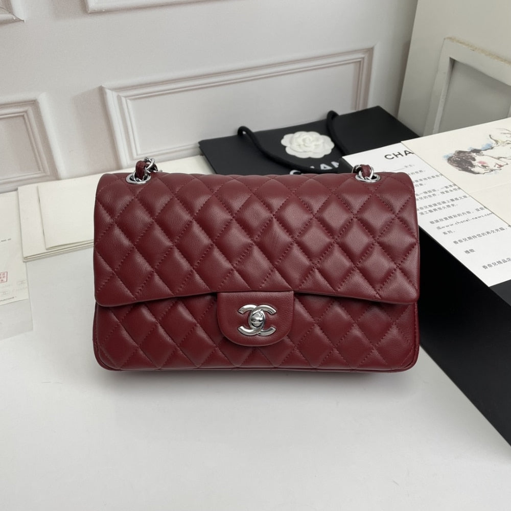 Classic Medium Smooth Leather Flap Bags Plum Red 25cm 22 New Collection Bag Flap Bag