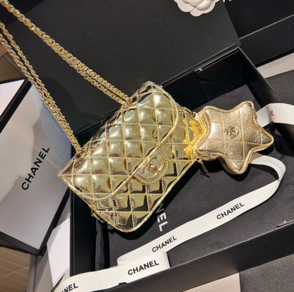 Star Mini Patent Leather Flap Bag With Coin Purse Yellow Gold 20Cm AS4646 B14873 NT671 22 New Collection Bag Flap Bag