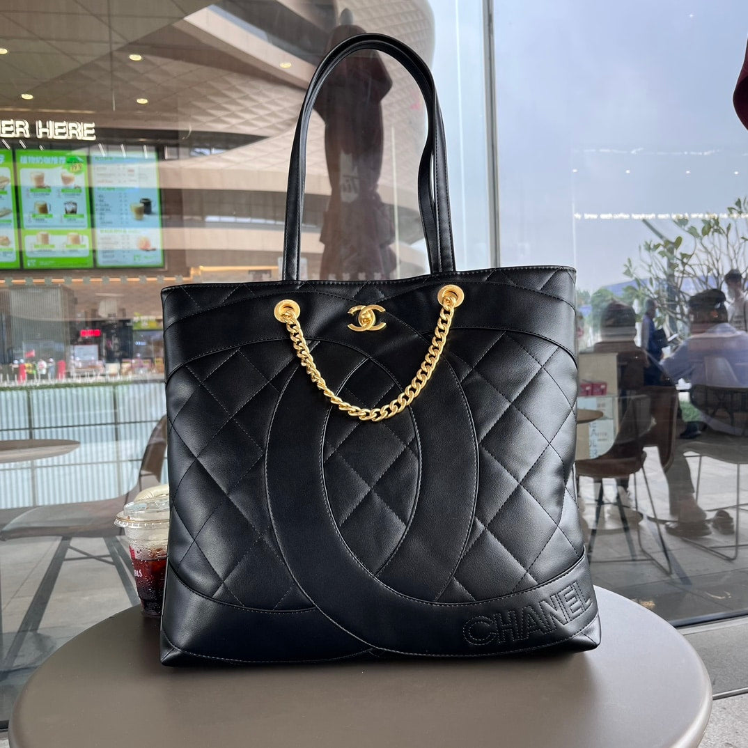 Shopping Smooth Leather Tote Bag Black 37cm 22 New Collection Bag Shopping Bag