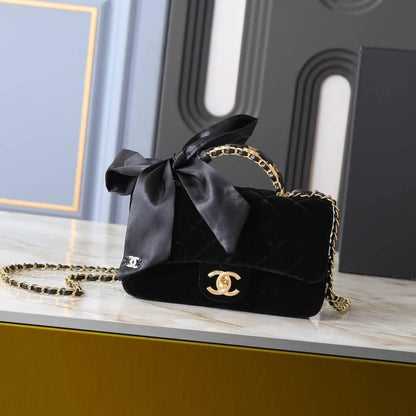 Classic Mini Velvet Top Handle Bag Black 20cm AS5875 B22481 94305 Classic Bag