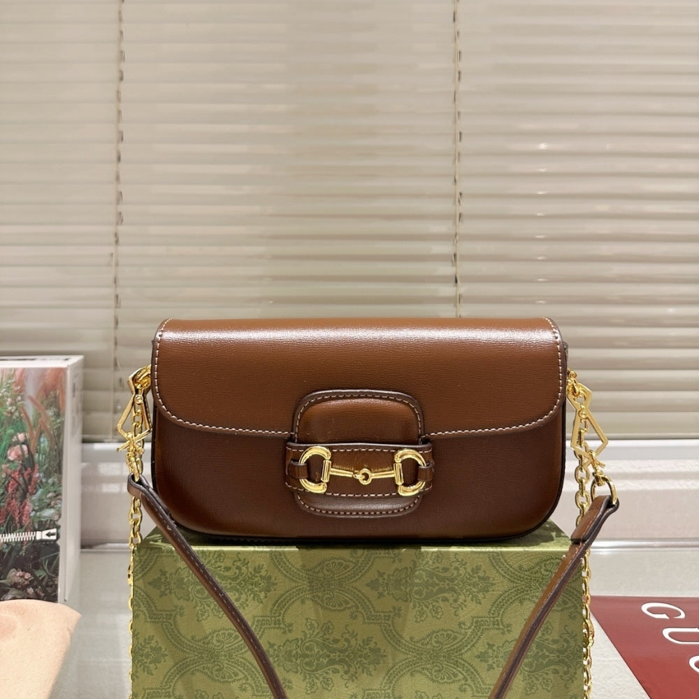 Horsebit 1955 Small Leather Shoulder Bag Brown 24Cm 735178 1Db0G 2361 Horsebit 1955 Bag