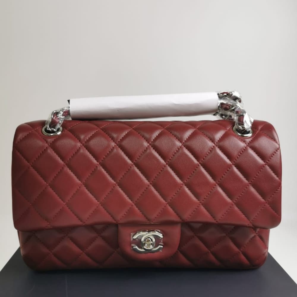 Classic Medium Smooth Leather Double Flap Bag Burgundy 25Cm A01113 22 New Collection Bag Flap Bag