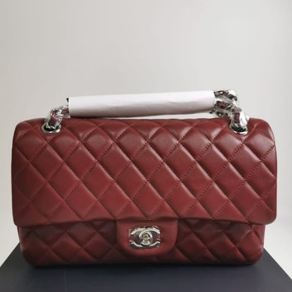 Classic Medium Smooth Leather Double Flap Bag Burgundy 25Cm A01113 22 New Collection Bag Flap Bag