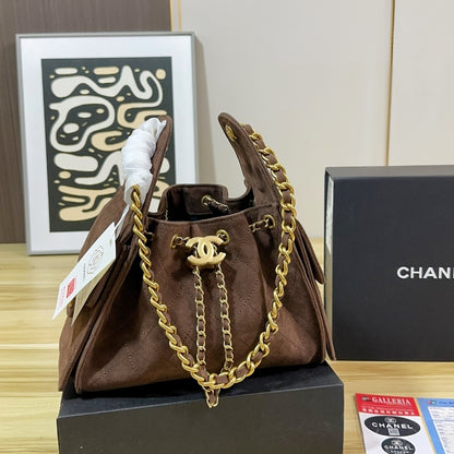 25 Small Suede Leather Handbags Dark Brown 26cm 25 New Collection Bag