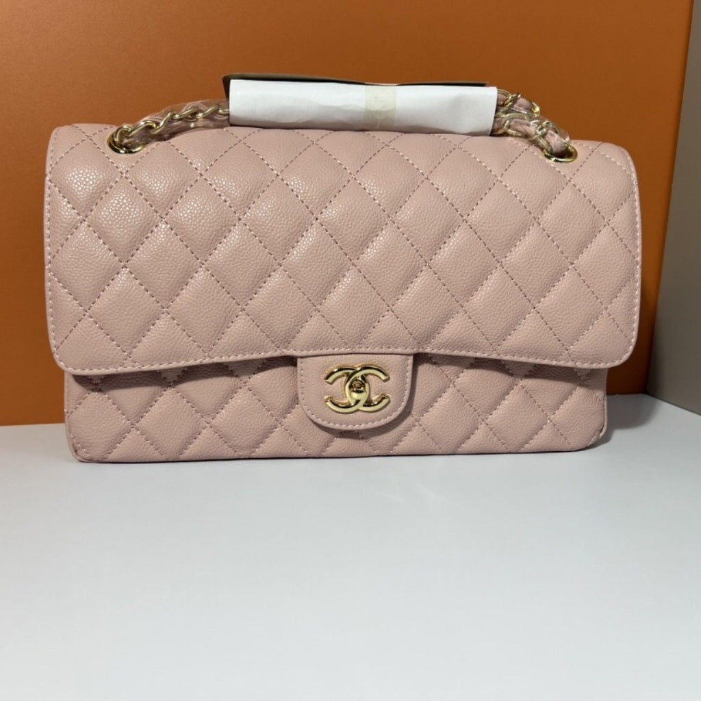 Classic Medium Grained Leather Double Flap Bag Pink 25cm Classic Bag