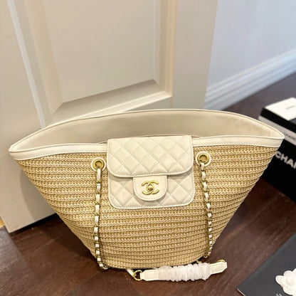 Shopping Bag Large Braided Straw Tote Bag Beige White 31cm AS5952B22647U6022 22 New Collection Bag Shopping Bag