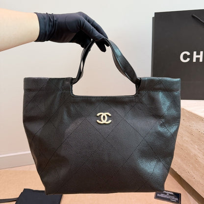 Small Shopping Bag Grained Leather Black 26cm 22 New Collection Bag Shopping Bag