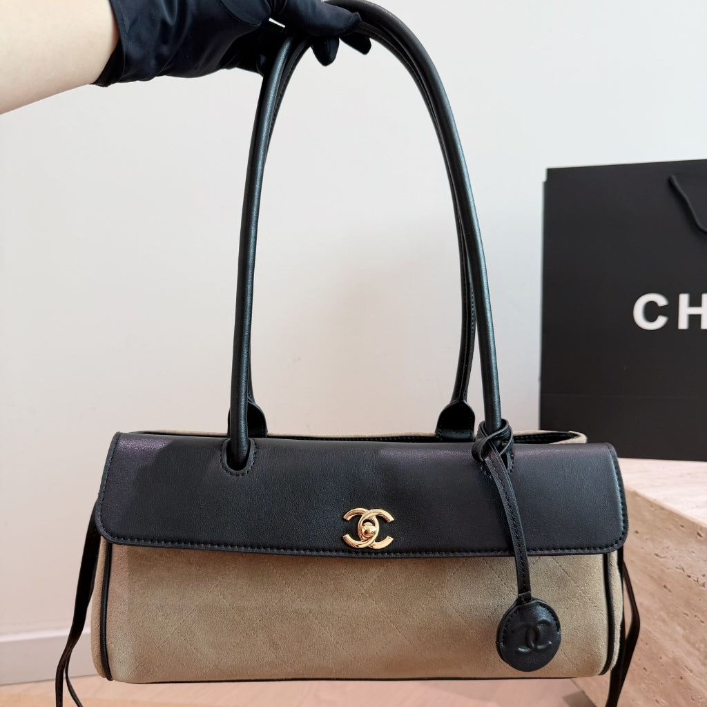 Small Shopping Bag Suede Leather Beige And Black 30cm 22 New Collection Bag Shopping Bag