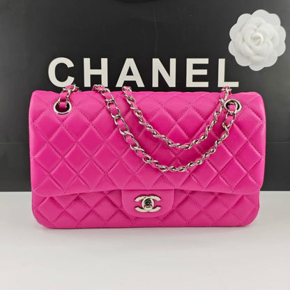 Classic Medium Smooth Leather Double Flap Bag Pink 25cm Classic Bag