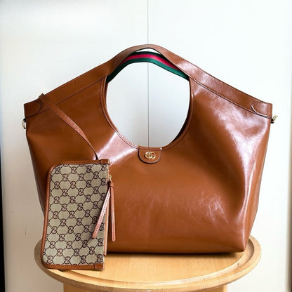 Giglio Large Leather Tote Bag Dark Brown 60Cm 853971 AAF2H 7645 Giglio Bag