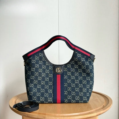 Giglio Small GG Denim Tote Bag Blue And White 25cm 860845 FAFRW 8864 Giglio Bag