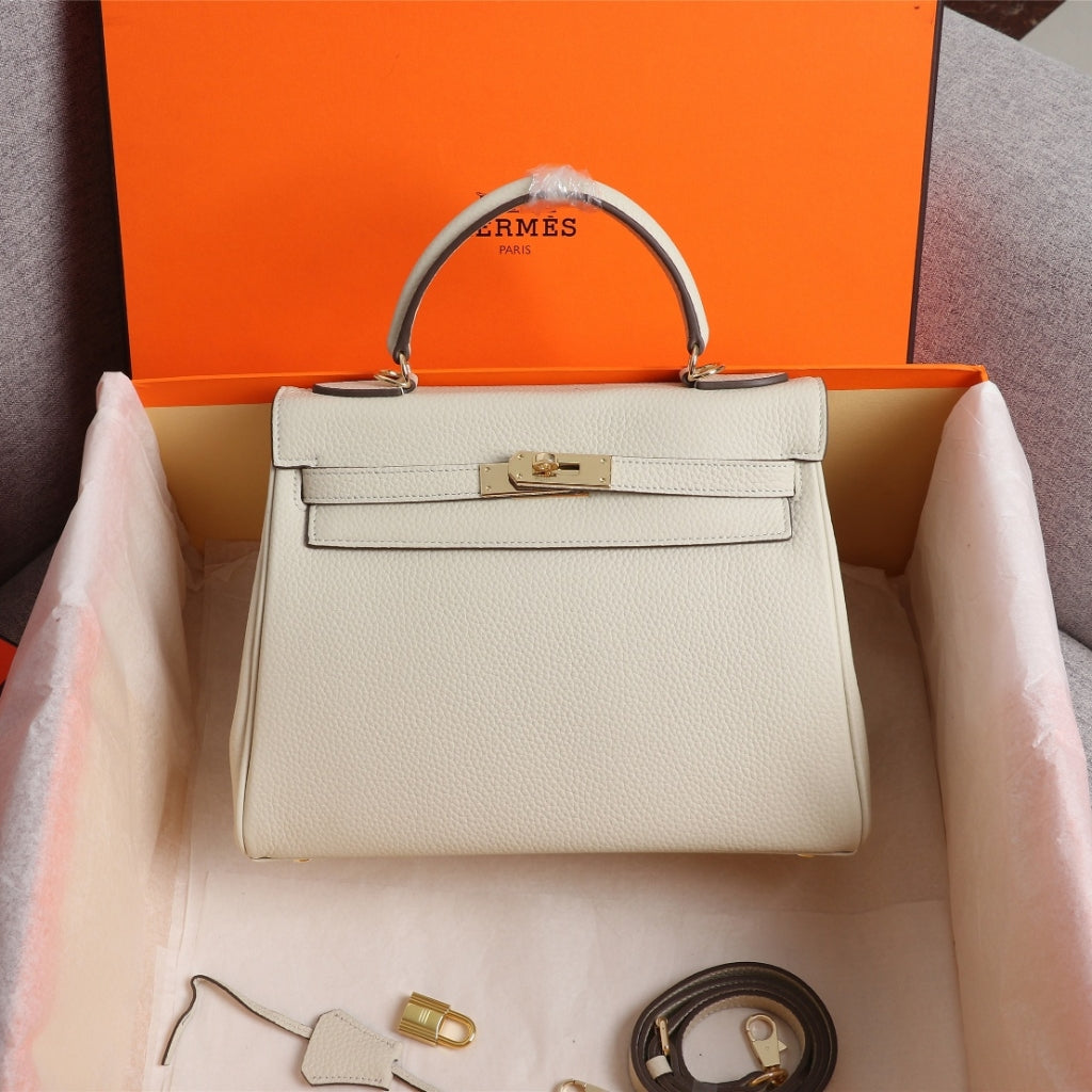 Kelly Sellier Epsom Gold Hardware Handbag White 25Cm Kelly Bag