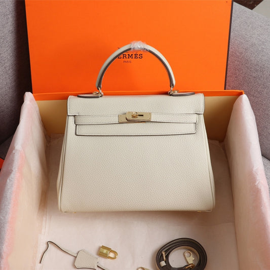 Kelly Sellier Epsom Gold Hardware Handbag White 25Cm Kelly Bag