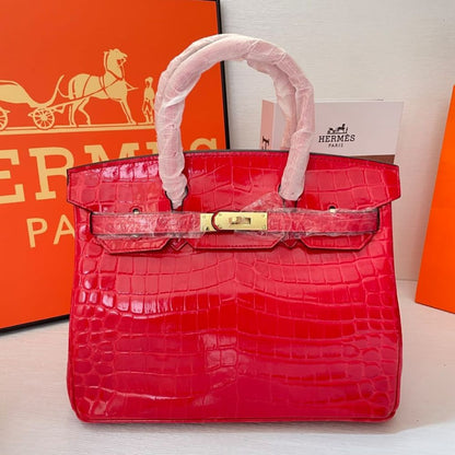 Birkin 30 Shiny Sanguine Porosus Crocodile With Gold Hardware Handbag Red 30Cm Birkin Bag