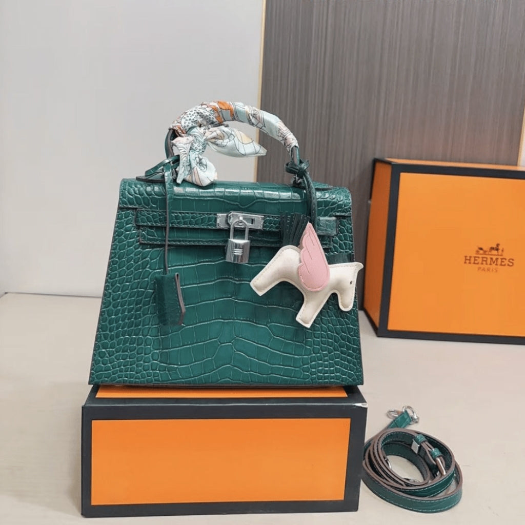Kelly 25 Shiny Alligator Handbag Vert Emerald 25Cm Kelly Bag