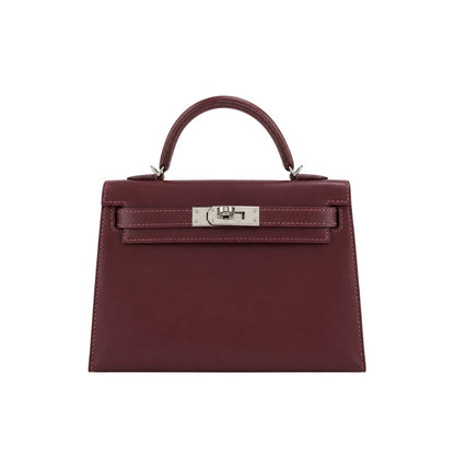 Kelly Leather Silver Tone Hardware Handle Bag Burgundy 19Cm Kelly Bag