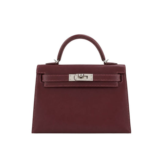 Kelly Leather Silver Tone Hardware Handle Bag Burgundy 19Cm Kelly Bag