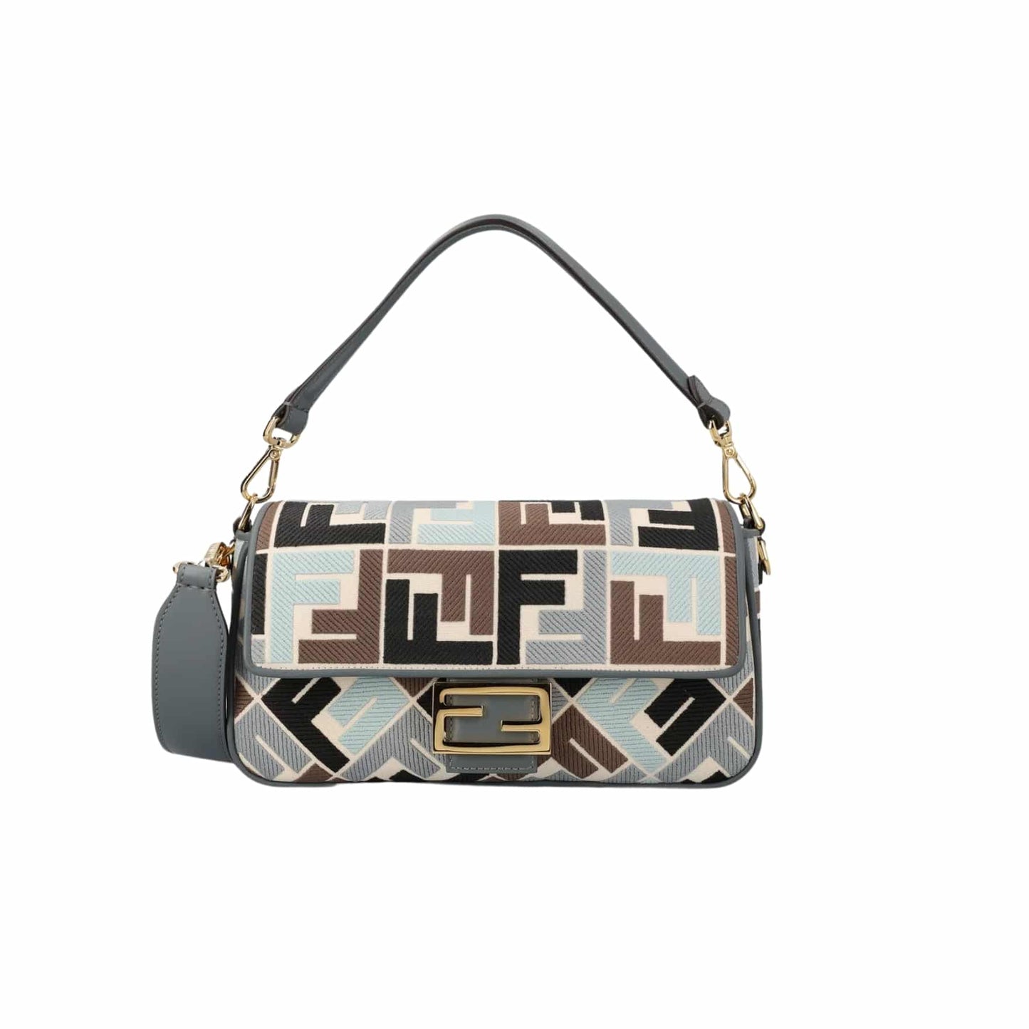 Baguette Medium FF Embroidered Canvas Shoulder Bag Multicolor 26Cm 22 New Collection Bag Baguette Bag