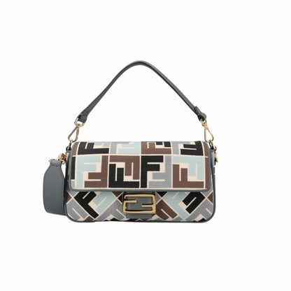 Baguette Medium FF Embroidered Canvas Shoulder Bag Multicolor 26Cm 22 New Collection Bag Baguette Bag