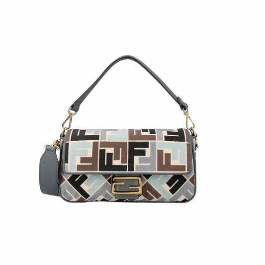 Baguette Medium FF Embroidered Canvas Shoulder Bag Multicolor 26Cm 22 New Collection Bag Baguette Bag