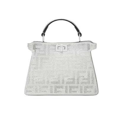 Peekaboo ISeeU Petite Crystal FF Motif Leather Handbag Silver 21Cm 8BN335APKFF1JSU 22 New Collection Bag Peekaboo Bag