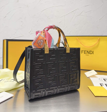 Sunshine Small Shopper FF Embossed Leather Tote Bag Black 25Cm 8Bh394Amcvf0Kur 22 New Collection Bag Sunshine Bag