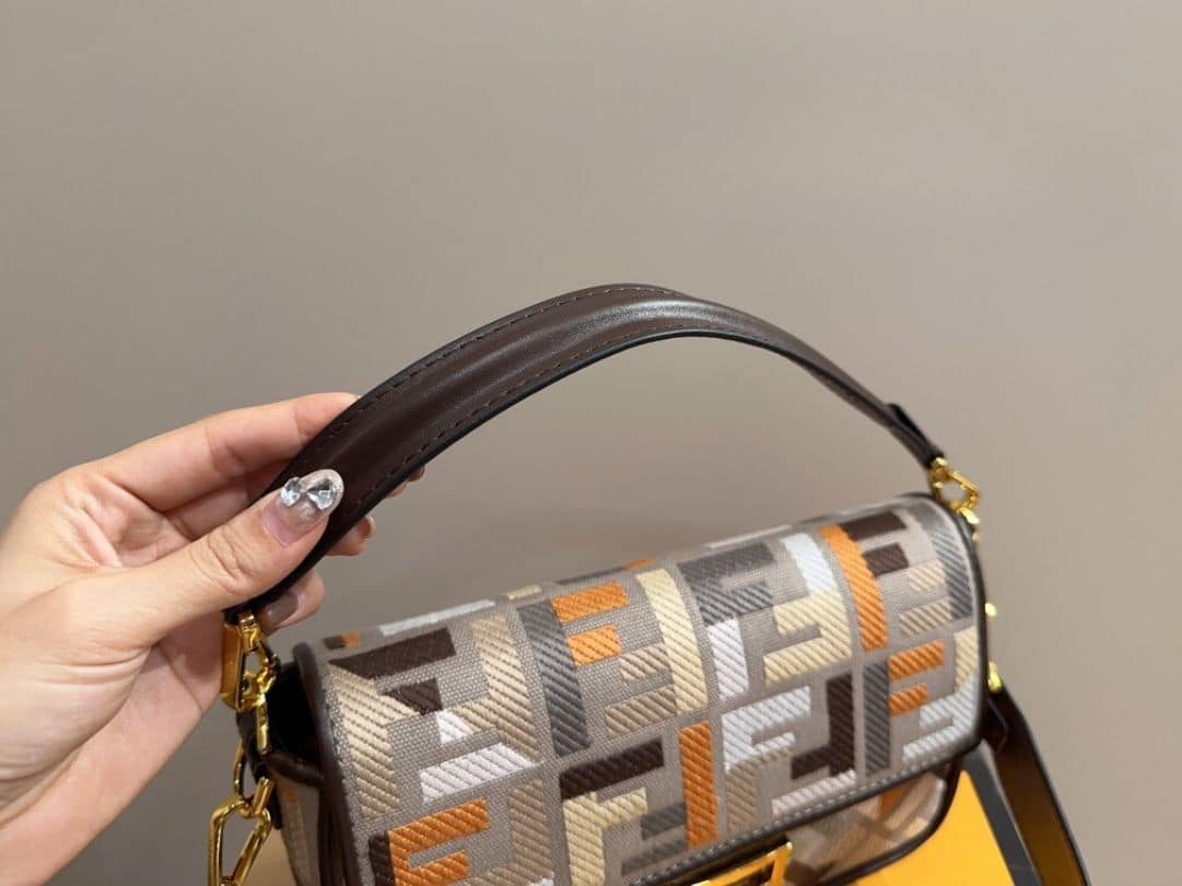 Baguette Medium FF Embroidered Canvas Shoulder Bag Multicolor 25Cm 8BR600ANH4F1MQL 22 New Collection Bag Baguette Bag