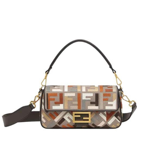 Baguette Medium FF Embroidered Canvas Shoulder Bag Multicolor 25Cm 8BR600ANH4F1MQL 22 New Collection Bag Baguette Bag