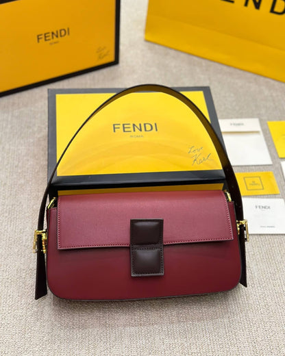 Baguette Medium Color Block Leather Shoulder Bag Burgundy and Black 26Cm 8BR821APKOF1NZ9 22 New Collection Bag Baguette Bag
