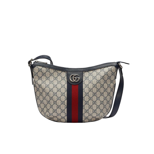 Ophidia Small GG Supreme Canvas Shoulder Bag Beige And Navy Blue 30Cm 598125 2ZGMN 4076 OPHIDIA Bag