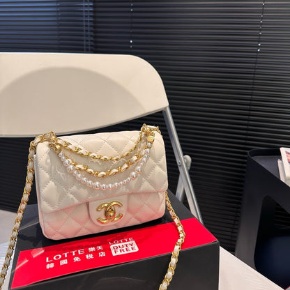 Pearl Mini Smooth Leather Flap Bag White 17cm 22 New Collection Bag Flap Bag