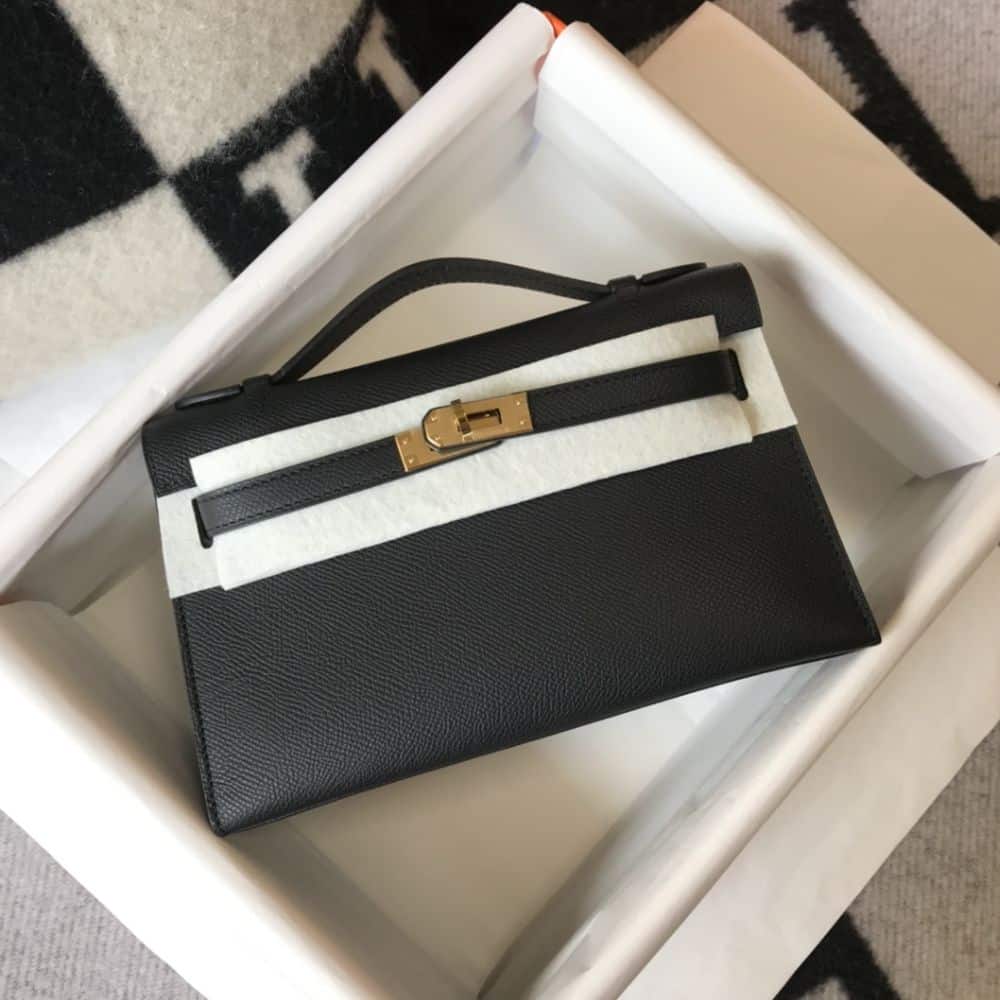 Kelly Mini Gold Toned Hardware Pochette Black 22Cm Kelly Bag