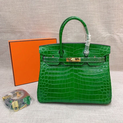 Birkin 30 Crocodile Gold Toned Hardware Handbag Dark Green 30Cm Birkin Bag