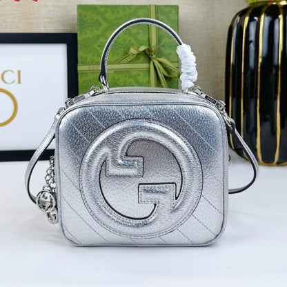 Blondie Small Metallic Leather Top Handle Bag Silver 17cm 744434 AACBO 8106 Blondie Bag
