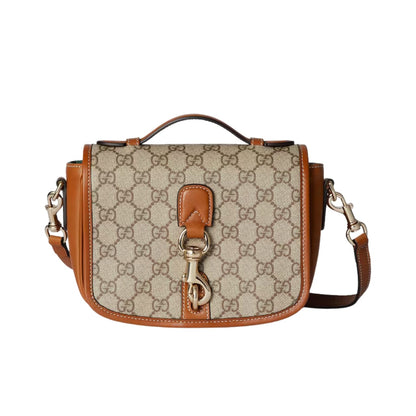 GG Emblem Mini GG Monogram Shoulder Bag Beige And Brown 20Cm ‎815211 Fad6L 9758 Emblem Bag