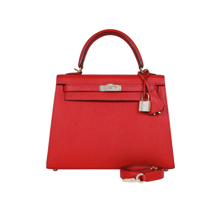 Kelly Sellier 25 Epsom Silver-tone Hardware Handbag Rouge Casaque 25Cm Kelly Bag