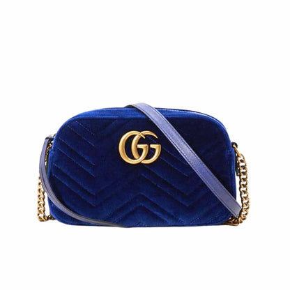 Small GG Marmont Velvet Shoulder Bag Dark Blue 23Cm MARMONT Bag