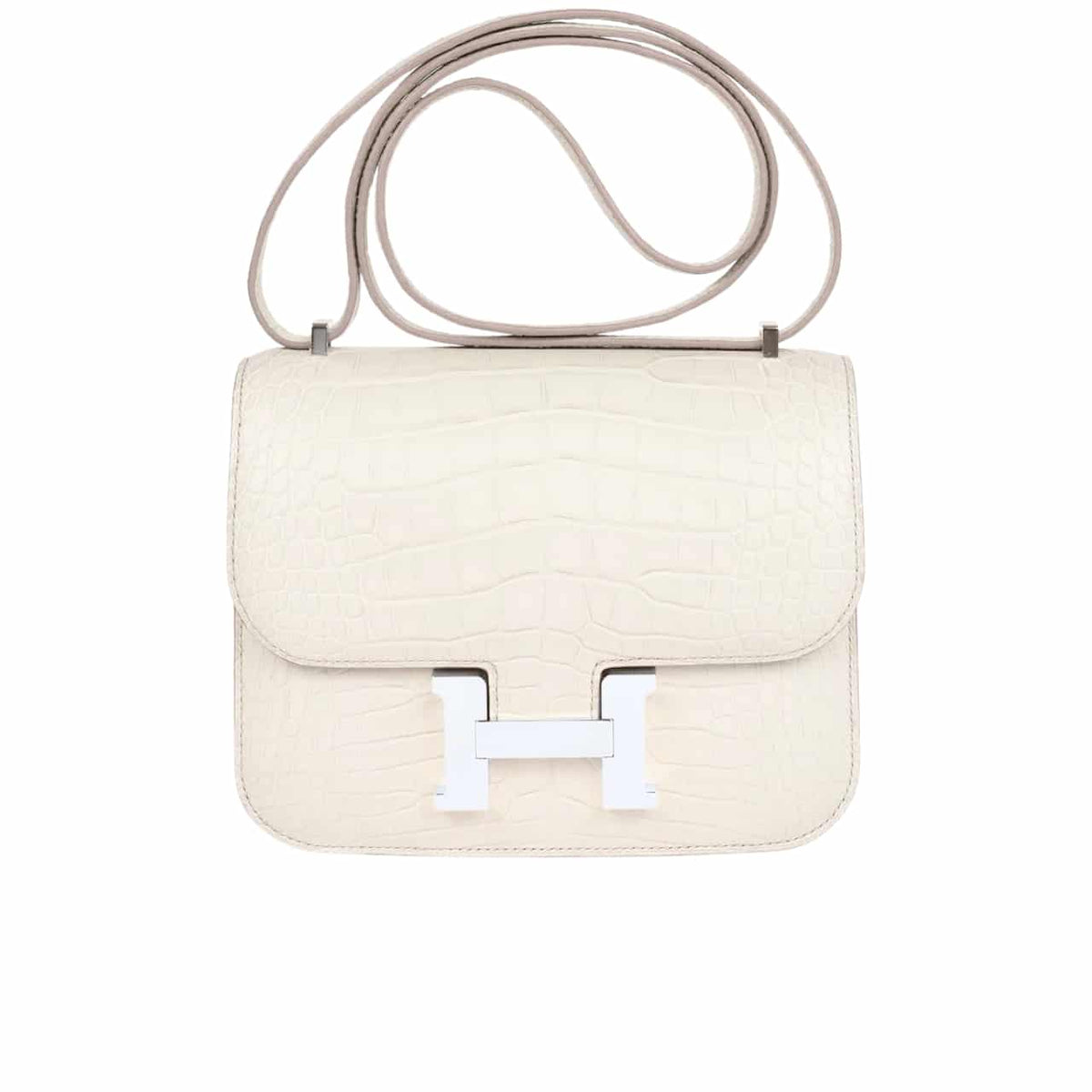 Constance 19 Mini Shiny Alligator Palladium Hardware Crossbody Bag White 19Cm Constance Bag